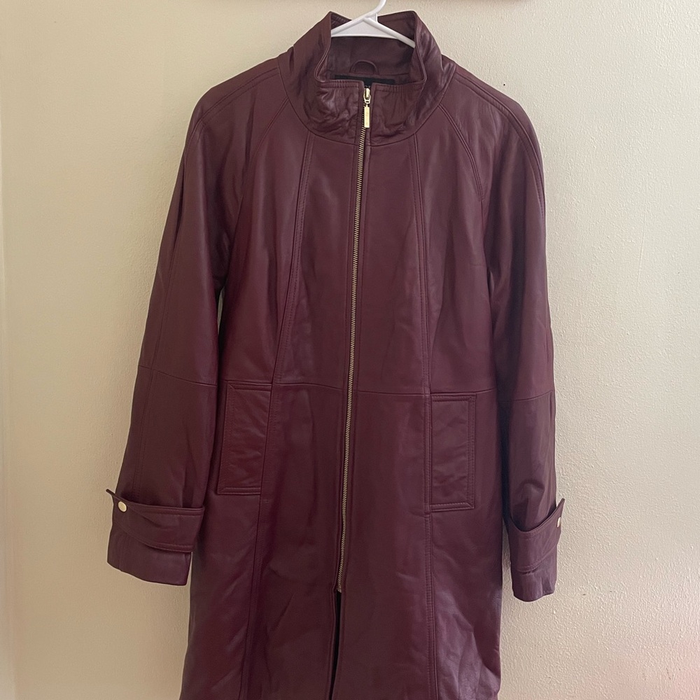 Centigrade Burgundy Leather Trench Jacket